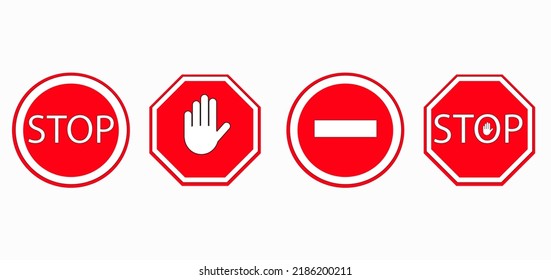 Traffic Stop Signal Icon Set. Warning And Attention. Vector On Isolated White Background. EPS 10