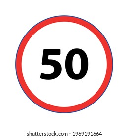 Traffic symbol indicating a maximum speed limit of 50 KM. Vector design EPS 10