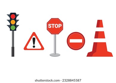 Traffic symbol with lights and signs vector illustration