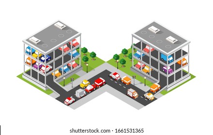 Traffic transport city multi-story parking carpark garage parking for at to transport in the city downtown conditions and traffic jams on the road.