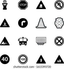 traffic vector icon set such as: rally, commercial, arrowhead, lorry, education, concept, going, closeup, border, cone, junction, stopping, control, narrowing, chipping, urban, law, minimum, orange