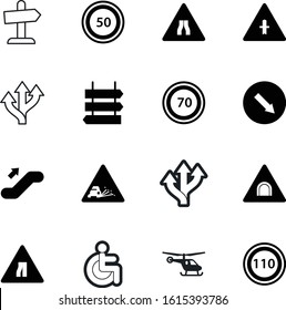 traffic vector icon set such as: lanes, warnings, round, step, walk, arrowhead, right, access, crossroads, tunnel, junction, airline, drive, handicap, propeller, gravel, helicopter, journey, merge