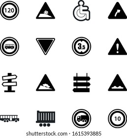 traffic vector icon set such as: rough, disable, industry, roadside, wheelchair, automobile, image, split, turn, shipping, delivery, station, exclamation, trucking, trip, attention, allowed, sky