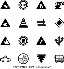 traffic vector icon set such as: limit, rear, navigation, post, rock, protect, flight, cone, target, falling, detection, train, path, departure, triangular, railroad, tour, guide, narrowing, art