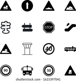 traffic vector icon set such as: cargo, go, left, pointer, step, jet, departure, mall, industry, end, sleeping, accident, narrowing, crash, city, regulatory, pole, staircase, artificial, right