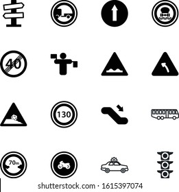 traffic vector icon set such as: arrowhead, hill, motorcycle, arrows, dangerous, tower, notice, driving, floor, directional, kilometers, rear, plane, passenger, escalator, bus, number, bad, cop, go