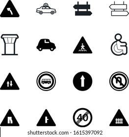 traffic vector icon set such as: pictogram, end, forbid, arrowhead, crossroads, side, railroad, view, closeup, handicap, access, merge, accident, security, aircraft, yield, chair, turning, medical