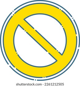 Traffic of vehicle closed mark, caution sign (blue dashed line and yellow icon)