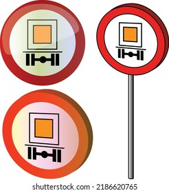 Traffic of vehicles with dangerous goods is prohibited european red round prohibition road sign flat shiny volumized on the pole vector isolated