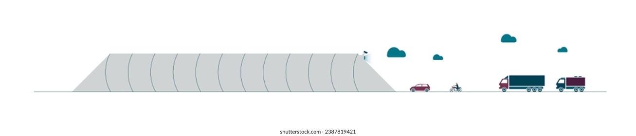 Traffic, vehicles entering a tunnel. Transport. Flat style colorful vector illustration isolated on white background.