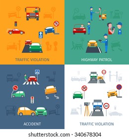 Traffic violation design concept set with road accidents flat icons isolated vector illustration