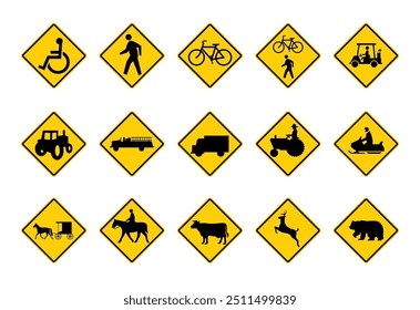 Traffic warning road yellow sign. Vector