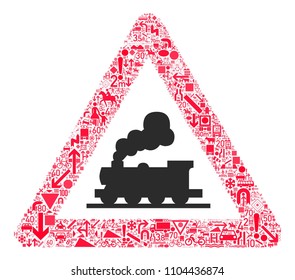 Traffic warning sign 24. All traffic signs forming red triangle. traffic sign icons collage. traffic warning sign. Board warning sign. train area. unguarded rail
