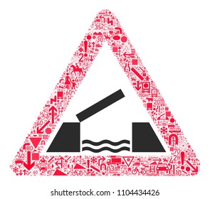 Traffic warning sign 27. All traffic signs forming red triangle. traffic sign icons collage. traffic warning sign. Board warning sign. Drawbridge

