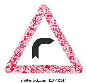 Traffic warning sign 3. All traffic signs forming red triangle. traffic sign icons collage. traffic warning sign. Board warning sign. turn right
