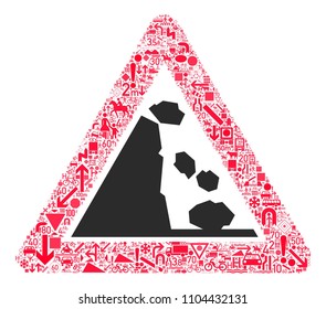 Traffic warning sign 37. All traffic signs forming red triangle. traffic sign icons collage. traffic warning sign. Board warning sign. prone to landslides
