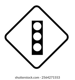 Traffic warning sign ahead there is a traffic light, isolated on white background.highway.