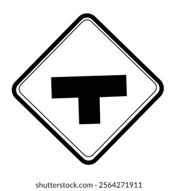 Traffic warning sign ahead there is a T-junction, isolated on white background.highway.