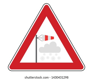 Traffic warning sign blizzard on white