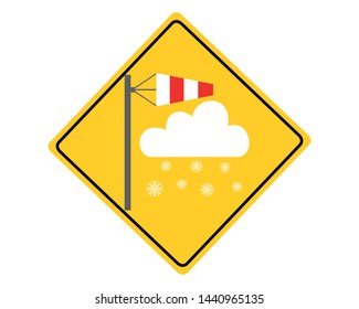 Traffic warning sign blizzard on white