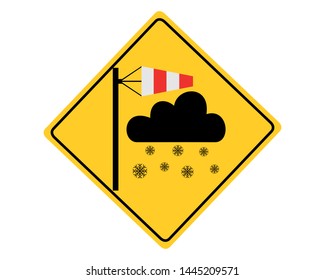 Traffic warning sign blizzard on white