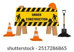 traffic warning sign board for construction zone. vector illustration isolated on white background.