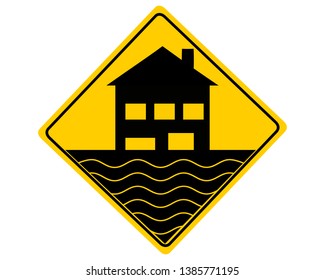 Traffic warning sign flood on white