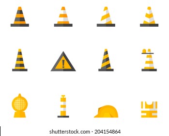 Traffic warning sign icon series in flat colors style