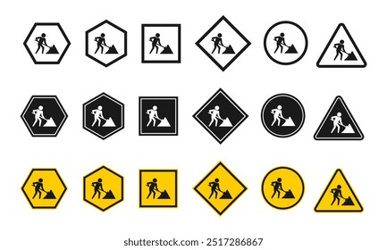 Symbol für Verkehrswarnzeichen für die Bauzone. Vektorgrafik einzeln auf weißem Hintergrund.