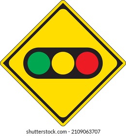 Traffic warning sign with traffic light (yellow, square)