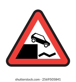 Traffic warning sign - river coast without enclosure, triangular road sign isolated on white, vector illustration