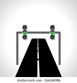 traffic yellow signal light idea vector with road 