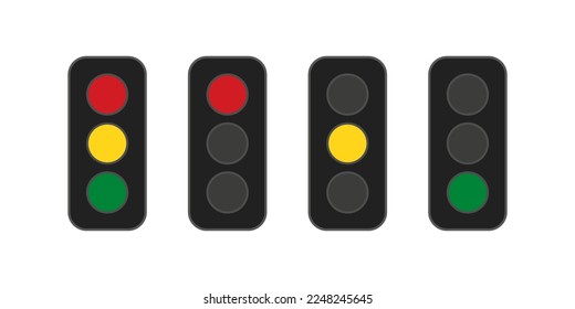  Trafficlamp icons. Traffic lights on white background. Road sign .Vector traffic illustration. 10 eps