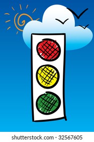 Traffic-light. Sketch simulation. Vector illustration.