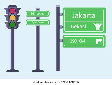 traffict light and road sign or street sign