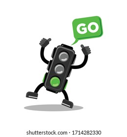 Trafic Light vector illustration cartoon with go trafic sign baloon