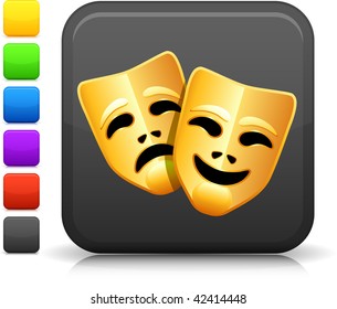 Icono de Máscara de tragedia y comedia en botón de internet cuadrado Seis opciones de color incluidas.
