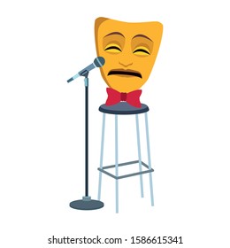 tragedy comedy mask with stand microphone icon over white background, vector illustration