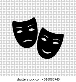 Tragedy and comedy masks -  black vector icon