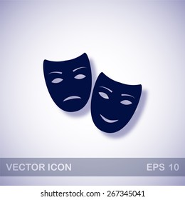 Tragedy and comedy masks vector icon - dark blue illustration with blue shadow