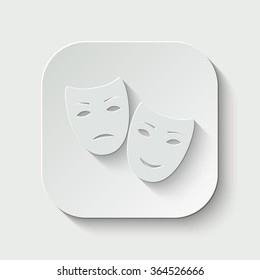 tragedy and comedy masks vector icon - paper button