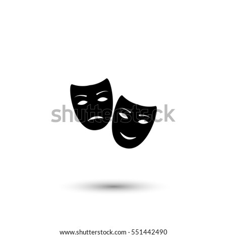 Tragedy and comedy masks vector icon with round  shadow