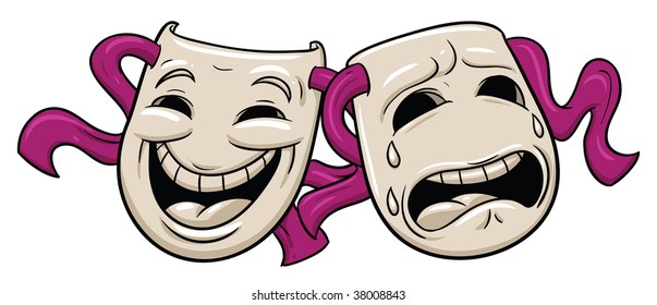 Mascarillas de teatro de tragedia y comedia. Ambos en capas separadas para una edición sencilla.