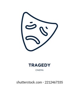 Tragedy Icon From Cinema Collection. Thin Linear Tragedy, Sad, Play Outline Icon Isolated On White Background. Line Vector Tragedy Sign, Symbol For Web And Mobile