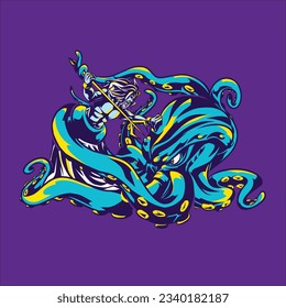 Tragedy poseidon battle with octopus logo