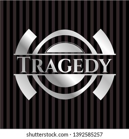 Tragedy silvery shiny badge. Vector Illustration. Mosaic.