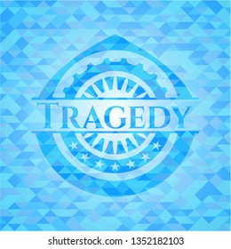 Tragedy sky blue emblem with mosaic ecological style background