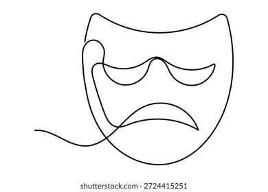 Tragödie Theater Maske in durchgehender einzeiliger Zeichnung Stil