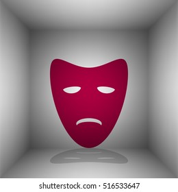 Tragedy theatrical masks. Bordo icon with shadow in the room.