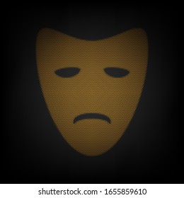 Tragedy theatrical masks. Icon as grid of small orange light bulb in darkness. Illustration.